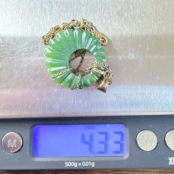 VTG Sterling Silver 925 Jade Circle Pendant Necklace  Cable Chain 18" Adjustable - Picture 14 of 14